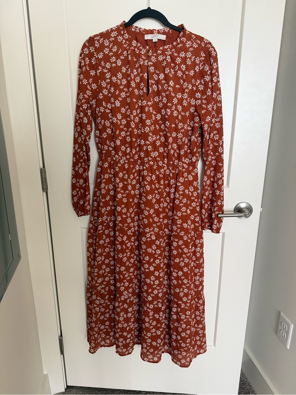 LOFT Rust Floral Long Sleeve Maxi Dress